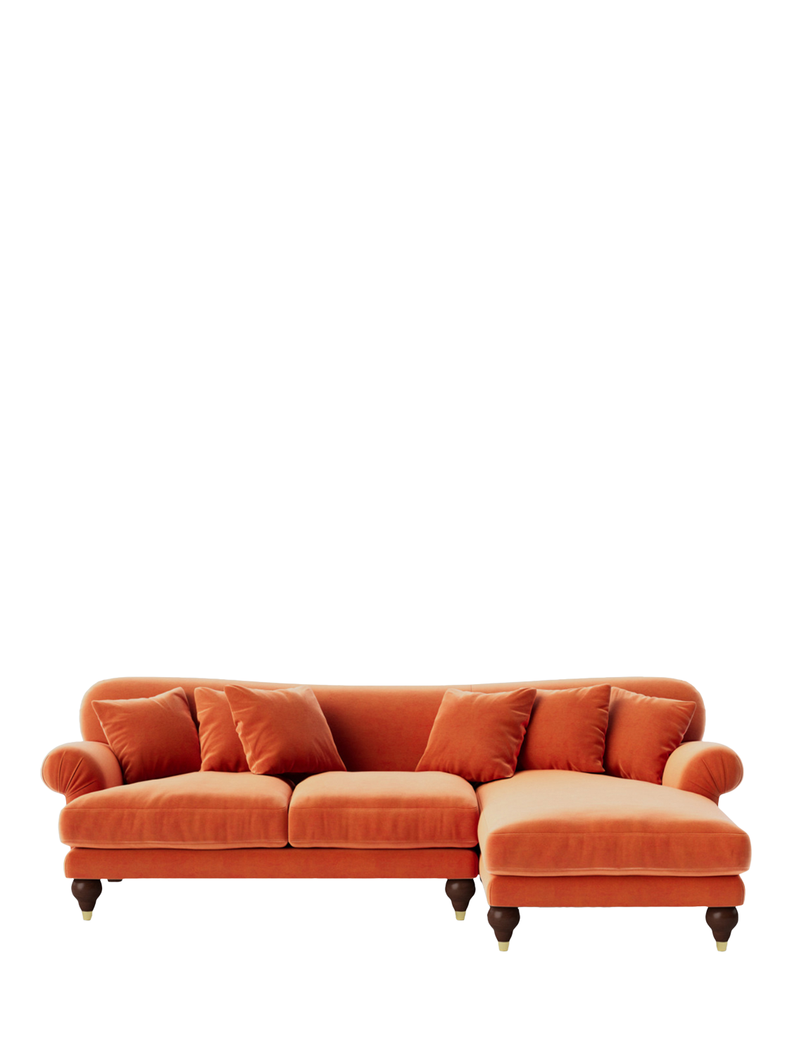 Willows Range, Swoon Willows Large 3 Seater RHF Chaise End Sofa, Easy Velvet Burnt Orange