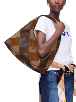 The Suede Patchwork Sack Bag, Brown Multi - view 2, Brown Multi