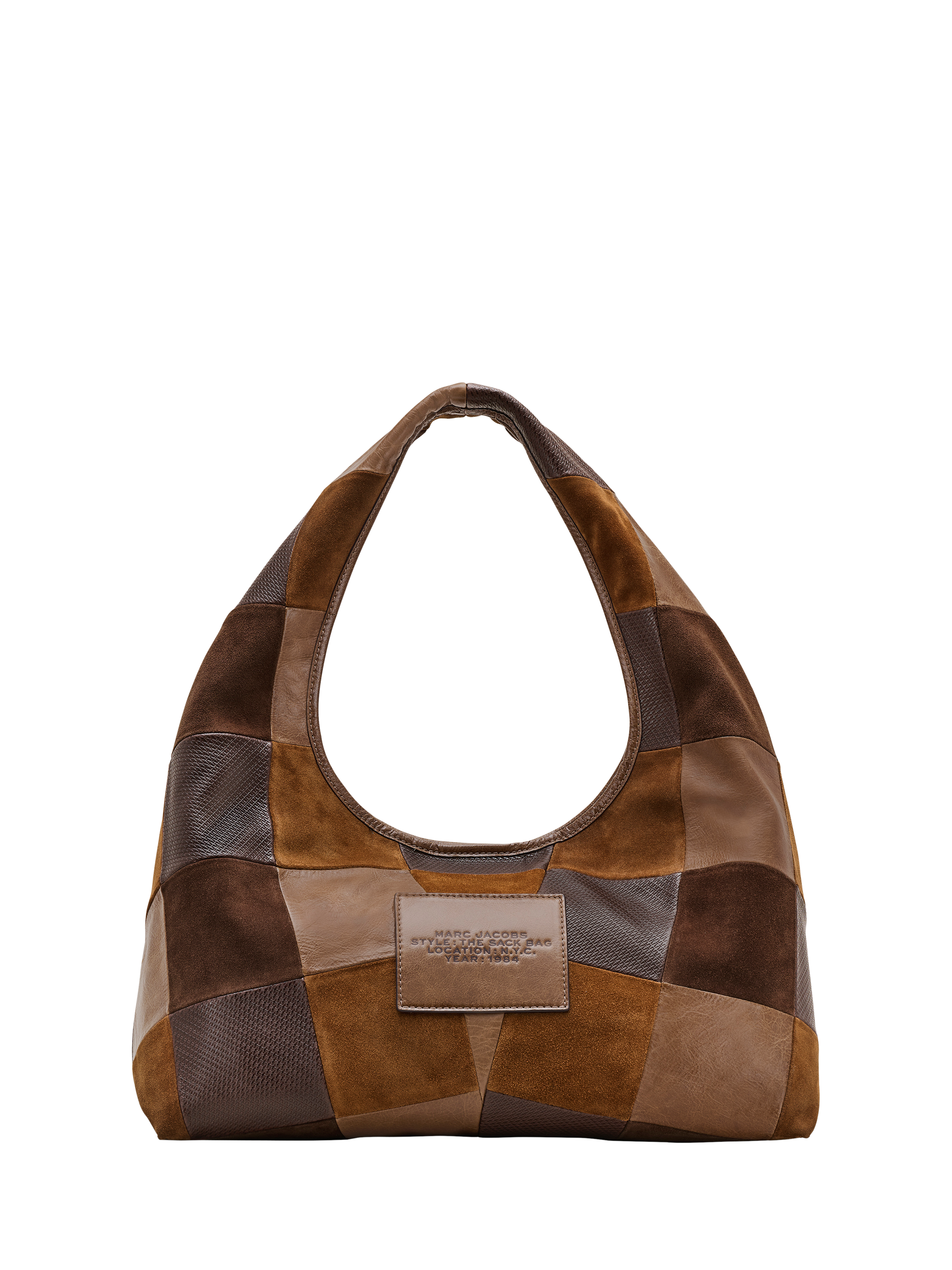 Product image 3 of 5, which shows Marc Jacobs THE Sack Suede Patchwork Bag, Brown Multi
