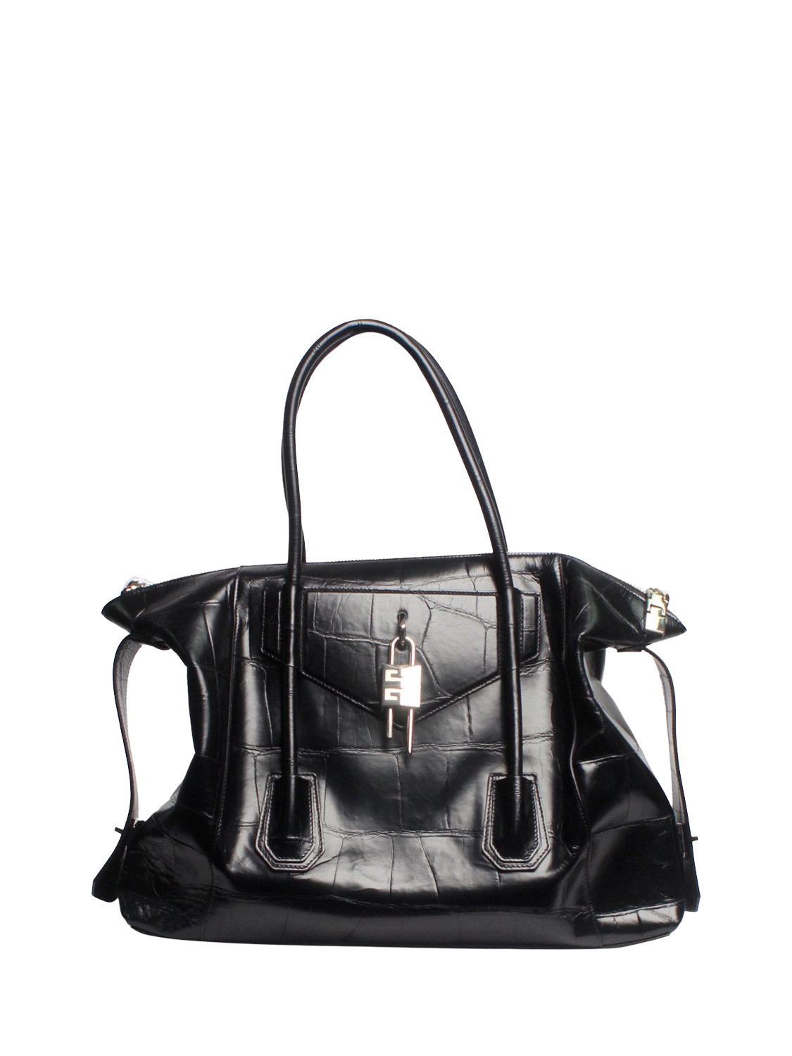 Pre-loved Givenchy Antigona Leather Croc Effect Lock Grab Bag, Black