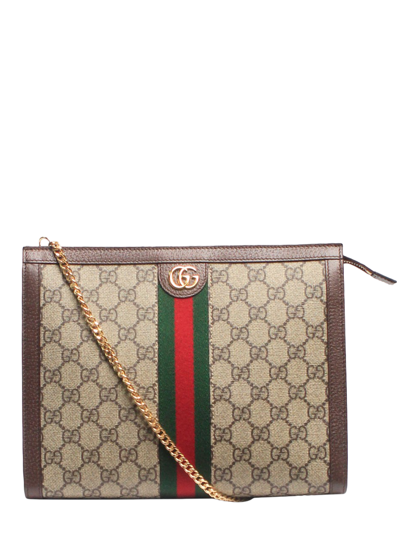 Pre-loved GUCCI Ophidia Medium Canvas and Leather Shoulder Bag, Brown