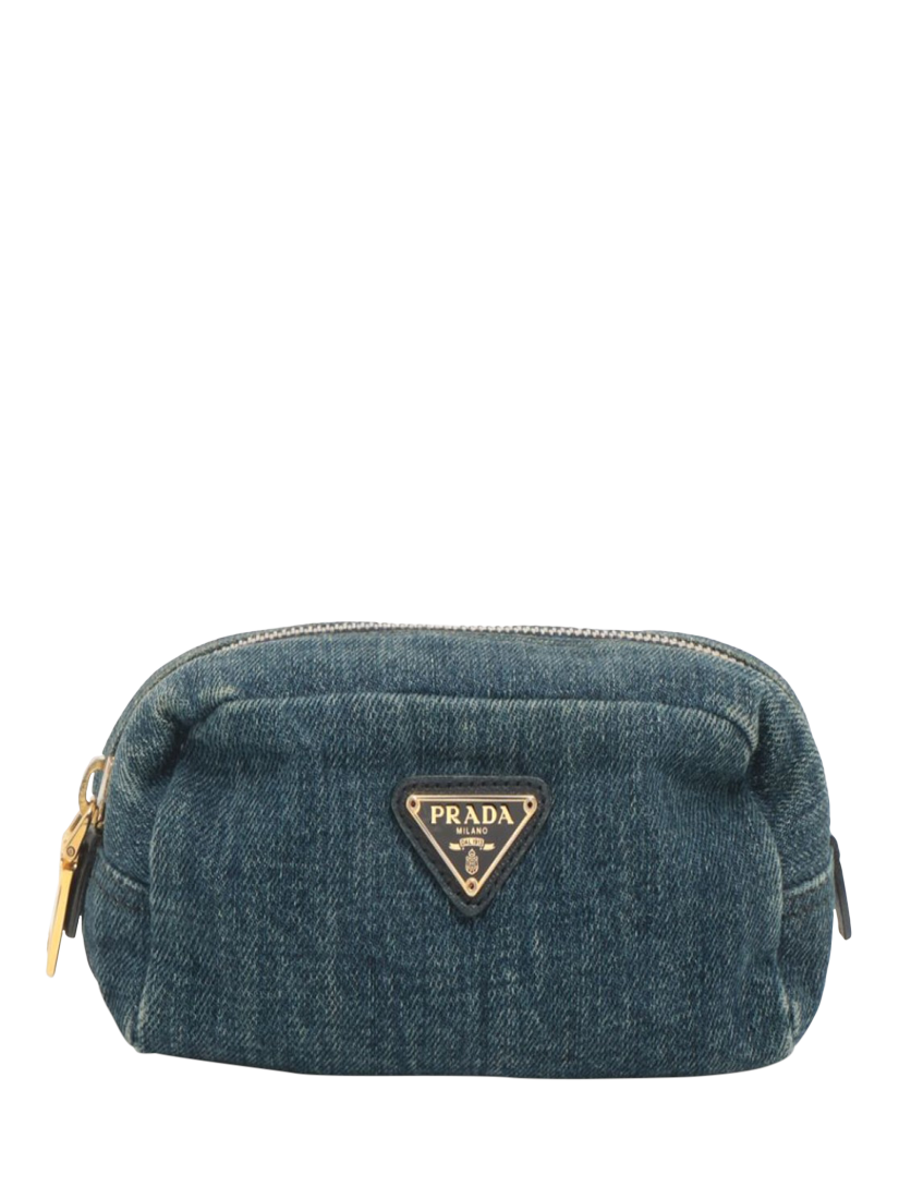 Pre-loved Prada Denim Enamel Logo Pouch, Blue