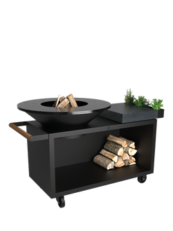 OFYR Island 100 Pro Mobile Cooking Unit with Ceramic Prep & Storage, Black, Black