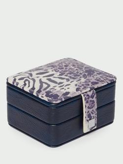 Tutti Faux Leather Mirrored Jewellery Box - view 2, Navy Animal