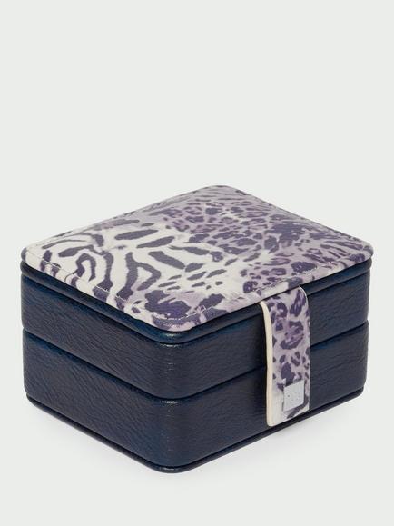 Tutti Faux Leather Mirrored Jewellery Box - view 2, Navy Animal