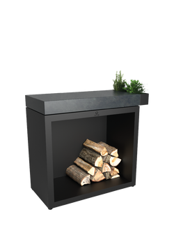 OFYR Ceramic Top Garden Butcher Block & Wood Store, 90cm, Black, Black