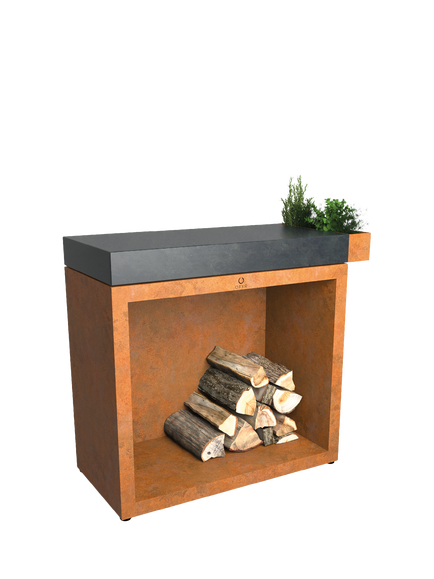 OFYR Ceramic Top Garden Butcher Block & Wood Store, 90cm, Corten, Corten