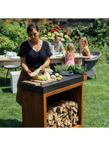 OFYR Ceramic Top Garden Butcher Block & Wood Store, 90cm, Corten - view 2, Corten