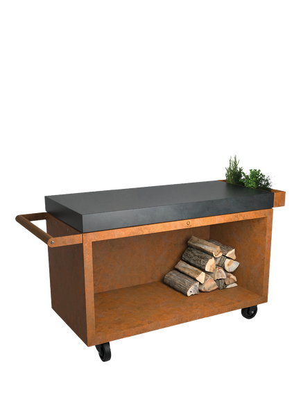OFYR Mise en Place Pro Mobile Outdoor Table with Ceramic Top, 135cm, Corten, Corten