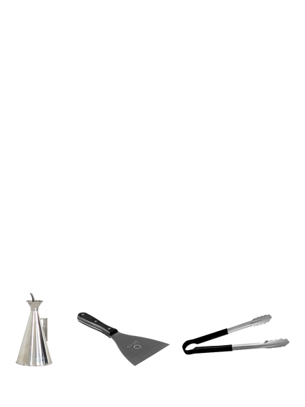 OFYR Stainless Steel Spatula, Tongs & Oil Can Accessories Set, Black
