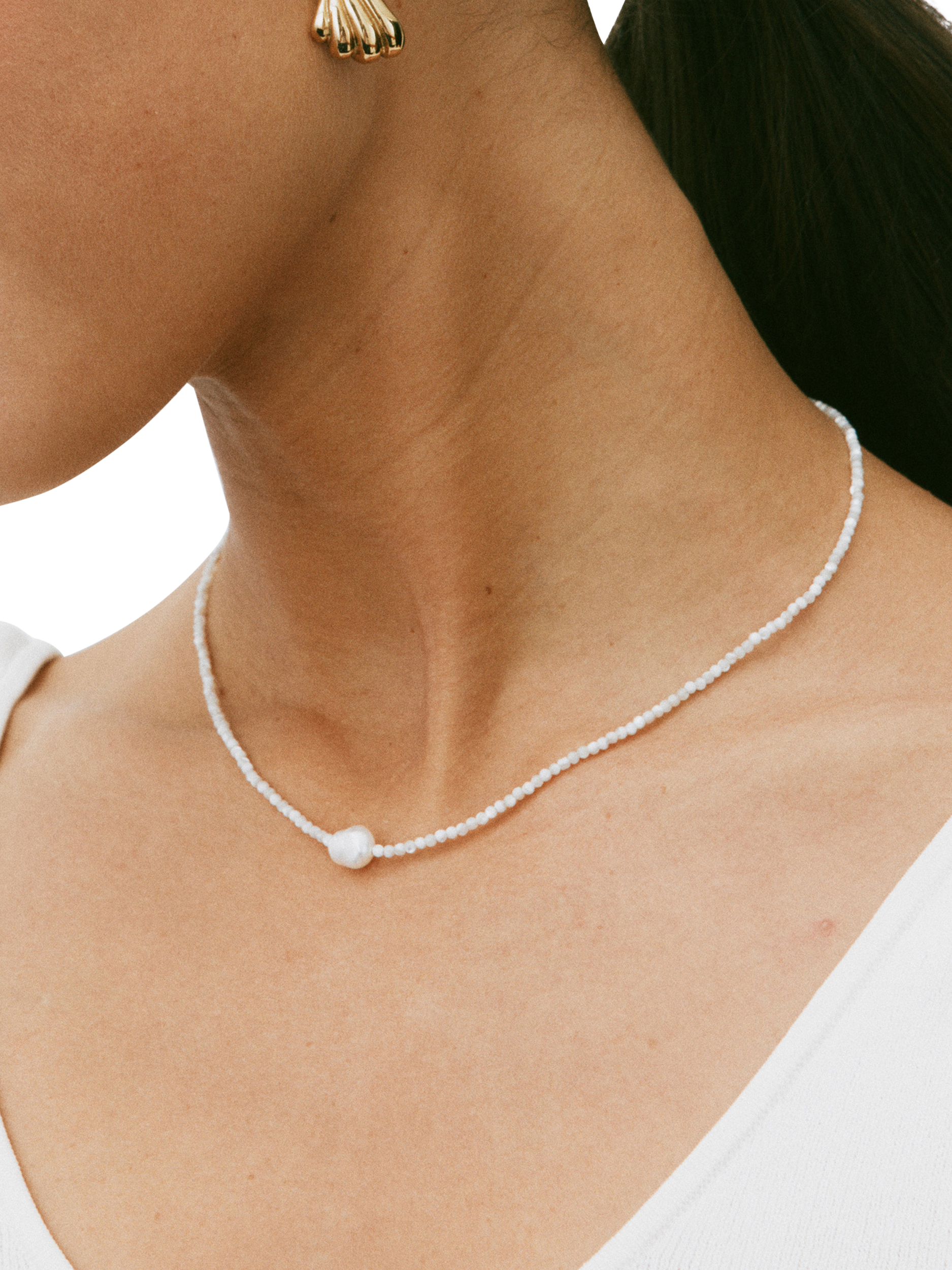 Product image 2 of 2, which shows EDBLAD Beach Pearl Seashell Necklace, Yellow Gold