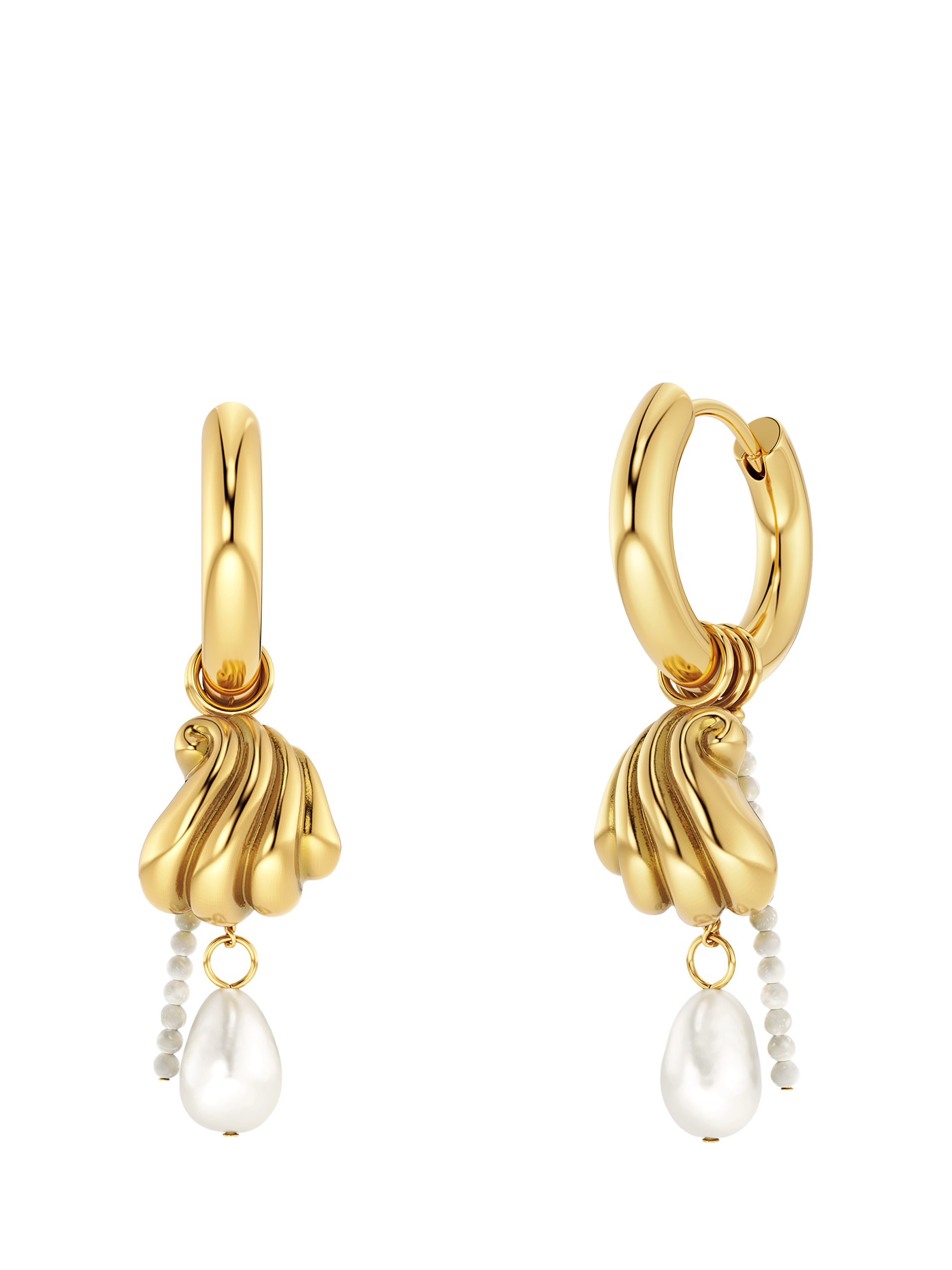 Product image 1 of 2, which shows EDBLAD Beach Pearl Corrazza Shell Hoop Earrings, Yellow Gold