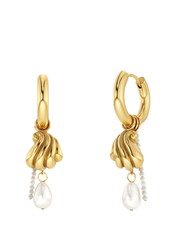 EDBLAD Beach Pearl Corrazza Shell Hoop Earrings, Yellow Gold, Yellow Gold