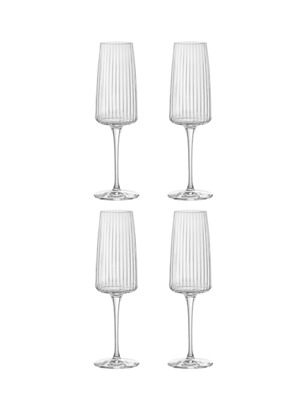 Bormioli Rocco Exclusiva Glass Flute, Set of 4, 255ml, Clear, Clear