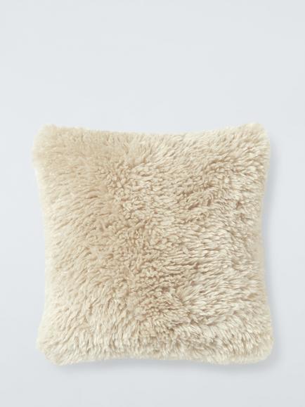 John Lewis Curly Faux Fur Cushion, Putty