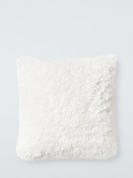 John Lewis Curly Faux Fur Cushion, White