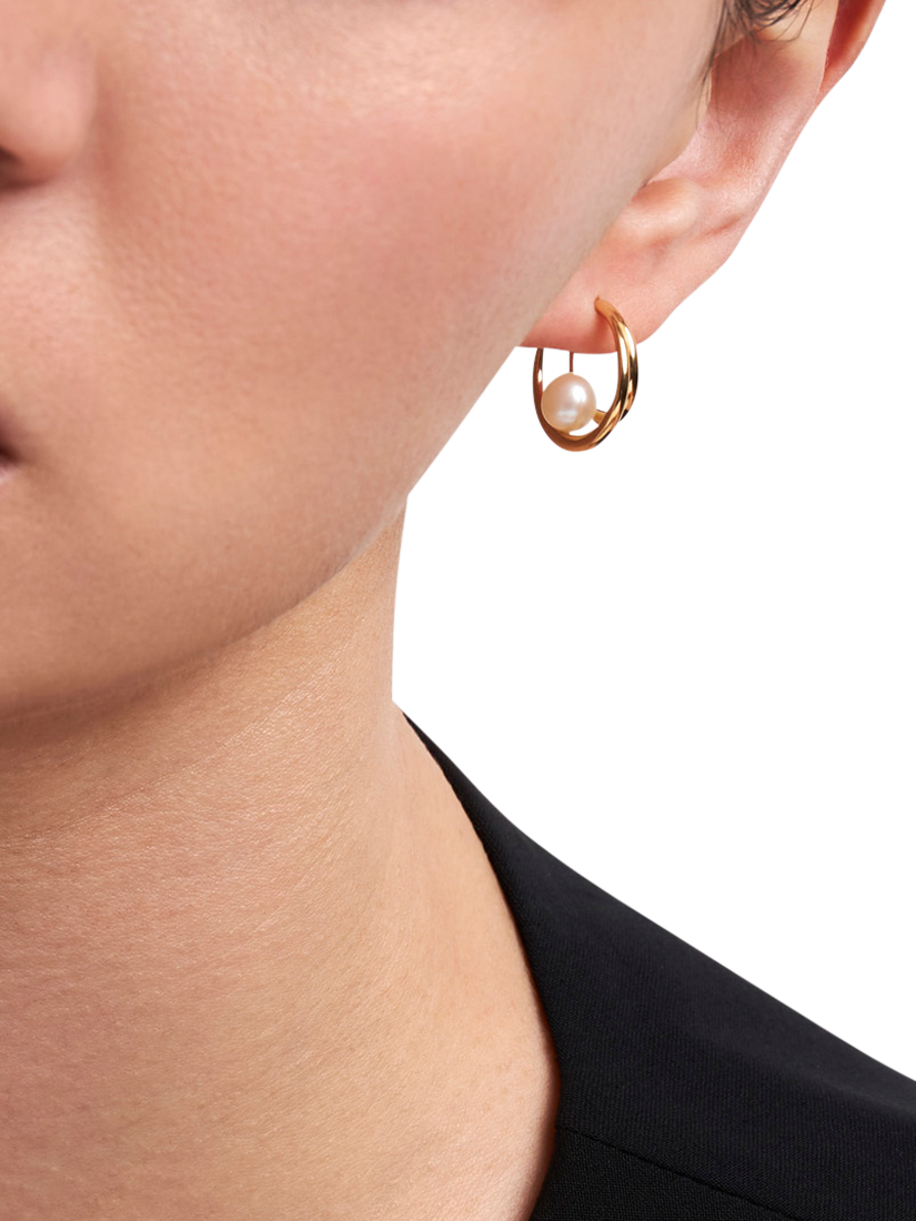 Product image 4 of 5, which shows Dinny Hall Toro Double Hoop Pearl Earrings, Gold