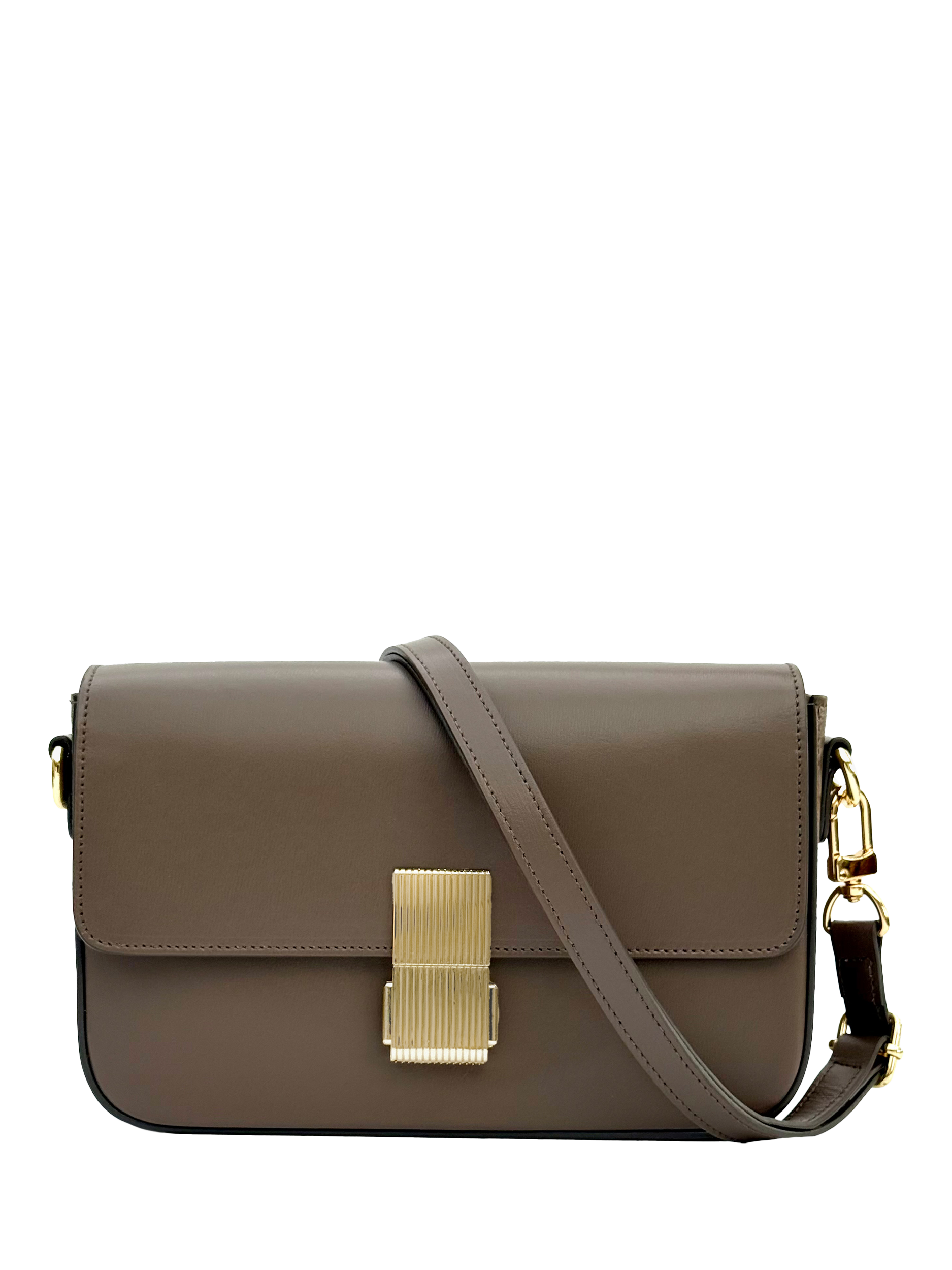 Product image 1 of 5, which shows Apatchy London Flora Leather Crossbody Bag, Mink