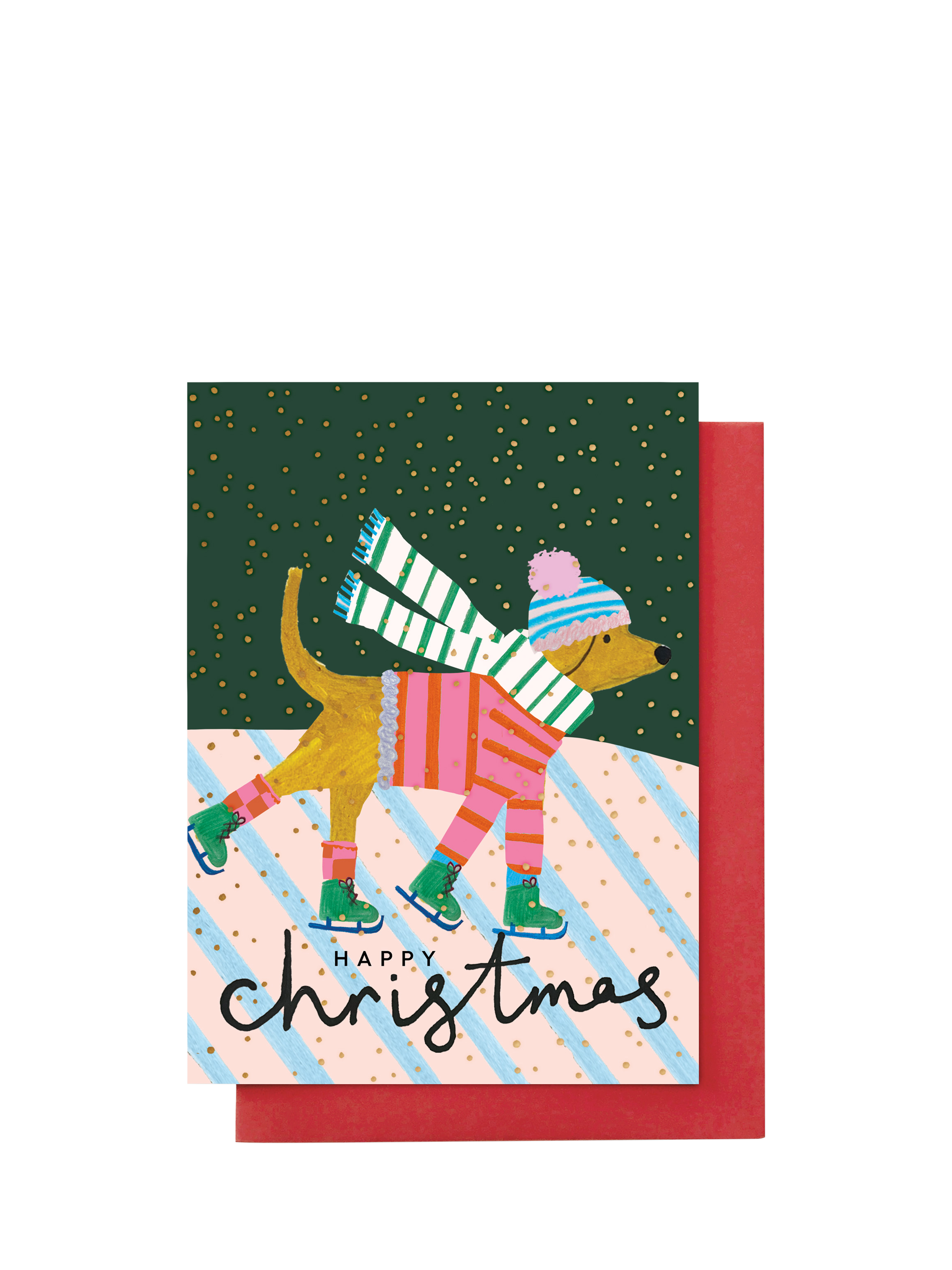 Stop the Clock Design Skating Dog Christmas Card
