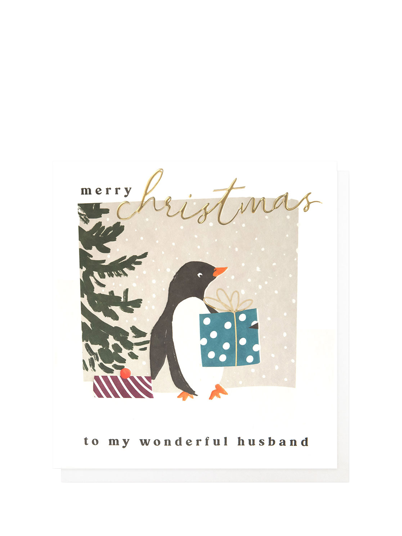 Caroline Gardner Penguin Present Husband Christmas Card