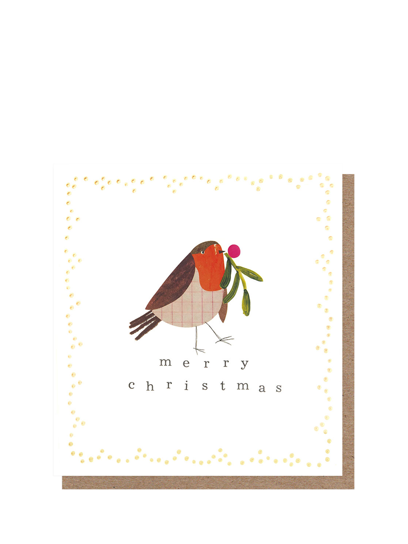 Caroline Gardner Robin Gold Dotty Frame Christmas Card