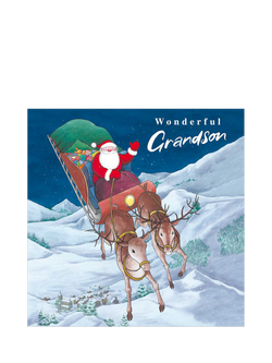 Woodmansterne Santa Reindeers Grandson Christmas Card, Multi