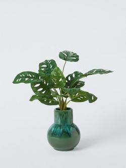John Lewis Artificial Monstera Plant in Reactive Glaze Ceramic Pot, H56cm, Green, Green