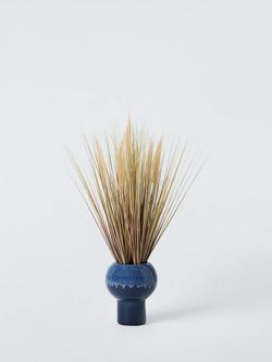 John Lewis Dried Grass in Reactive Glaze Ceramic Pot, H61cm, Green/Blue, Green