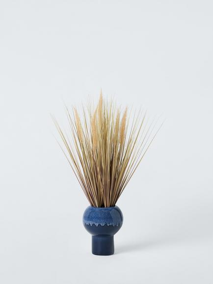 John Lewis Dried Grass in Reactive Glaze Ceramic Pot, H61cm, Green/Blue, Green