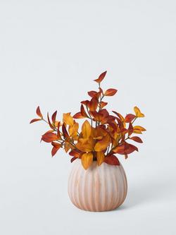John Lewis Artificial Autumnal Leaf Plant in Ribbed Ceramic Pot, H28cm, Orange, Multi