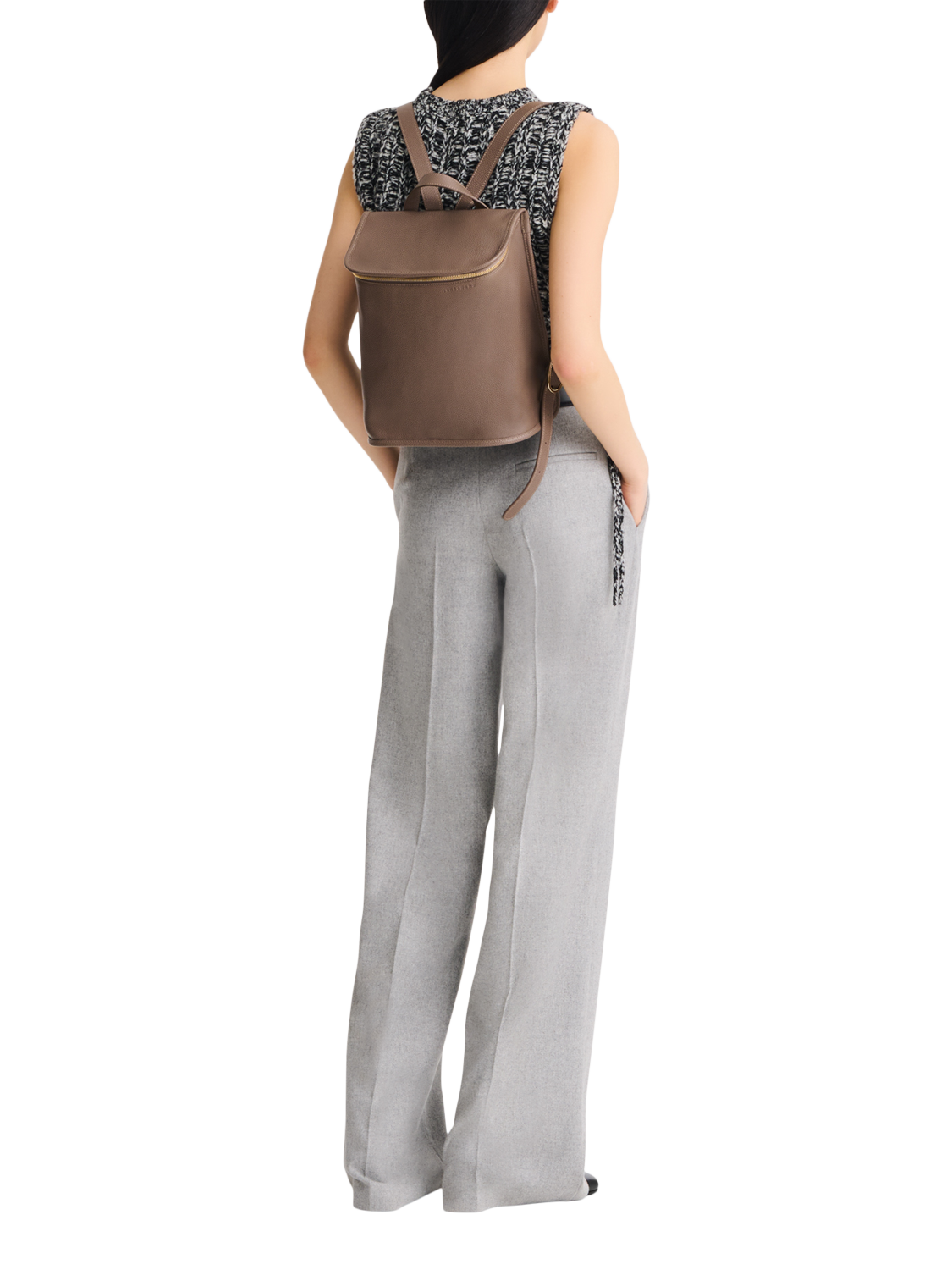 Product image 2 of 2, which shows Longchamp Le Foulonné Leather Backpack, Taupe