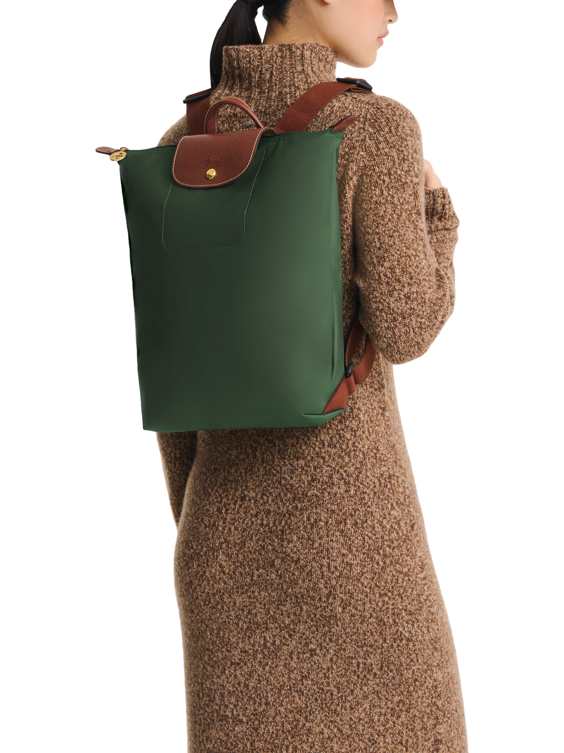 Product image 2 of 7, which shows Longchamp Le Pliage Original Recycled Canvas Backpack, British Green