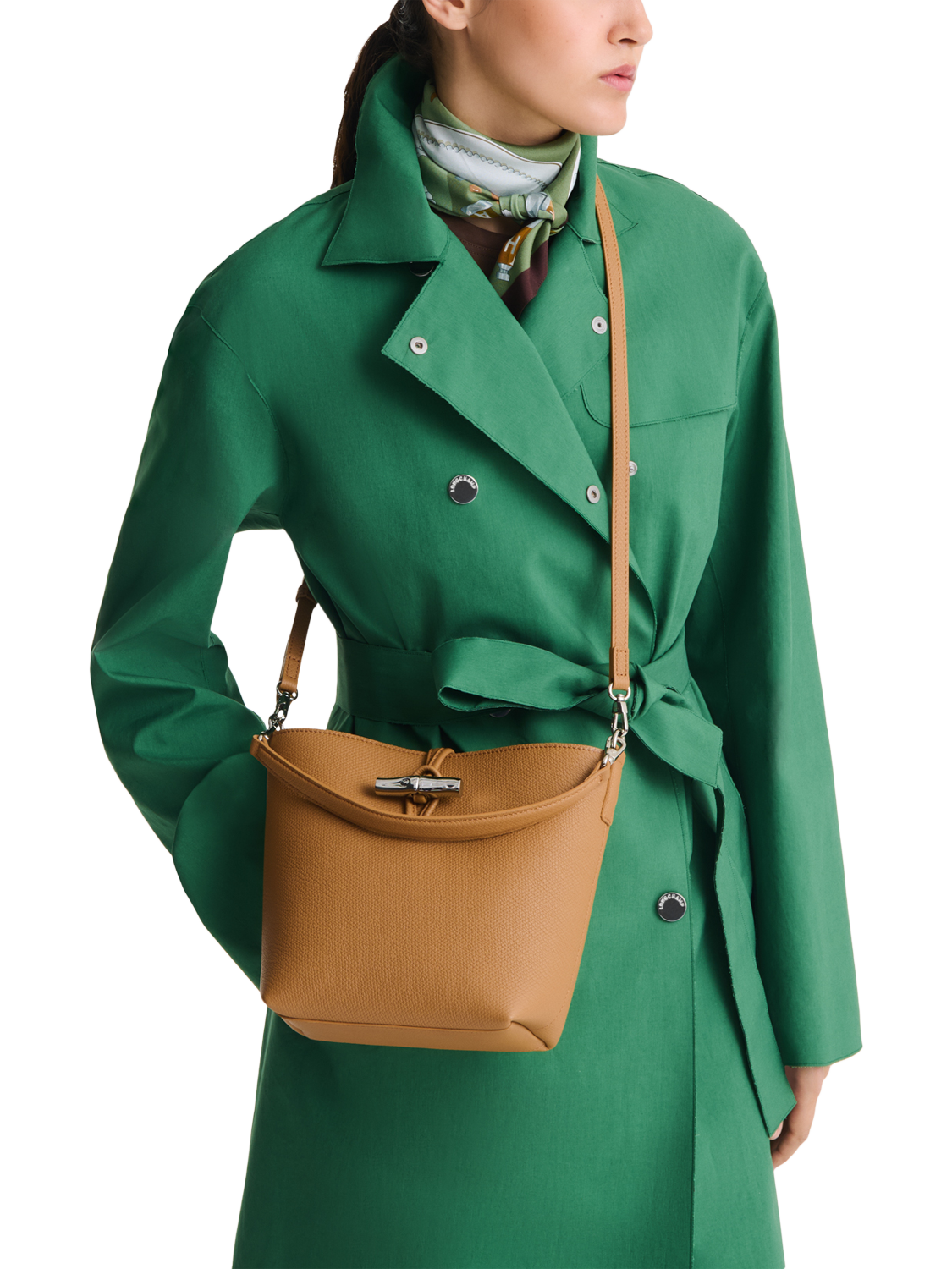 Product image 2 of 3, which shows Longchamp Le Roseau Leather XS Bucket Bag, Walnut