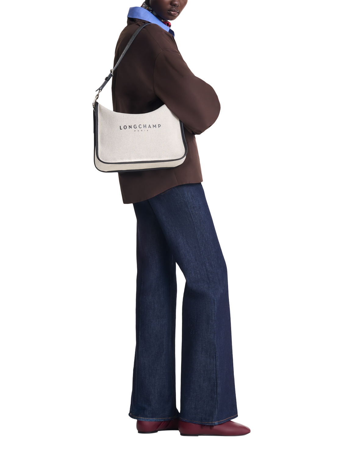 Product image 2 of 2, which shows Longchamp Essential Cotton Canvas Hobo Shoulder Bag, Natural Cream