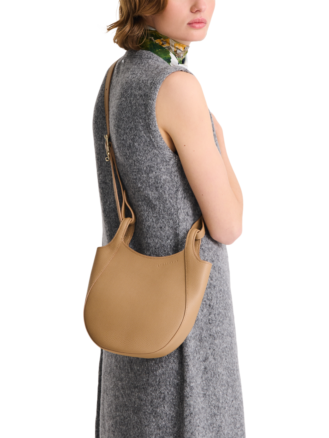 Product image 2 of 4, which shows Longchamp Le Foulonné Leather Crossbody Bag, Biscuit