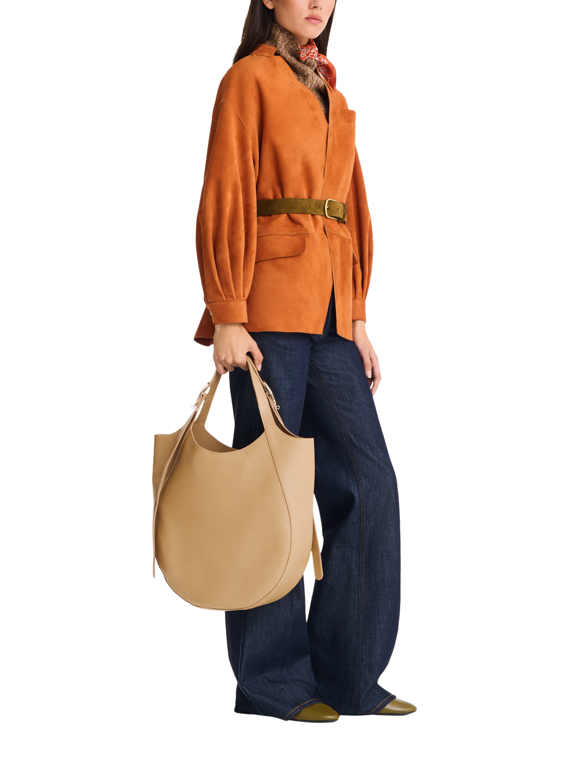 Product image 2 of 3, which shows Longchamp Le Foulonné Leather XL Tote Bag, Biscuit