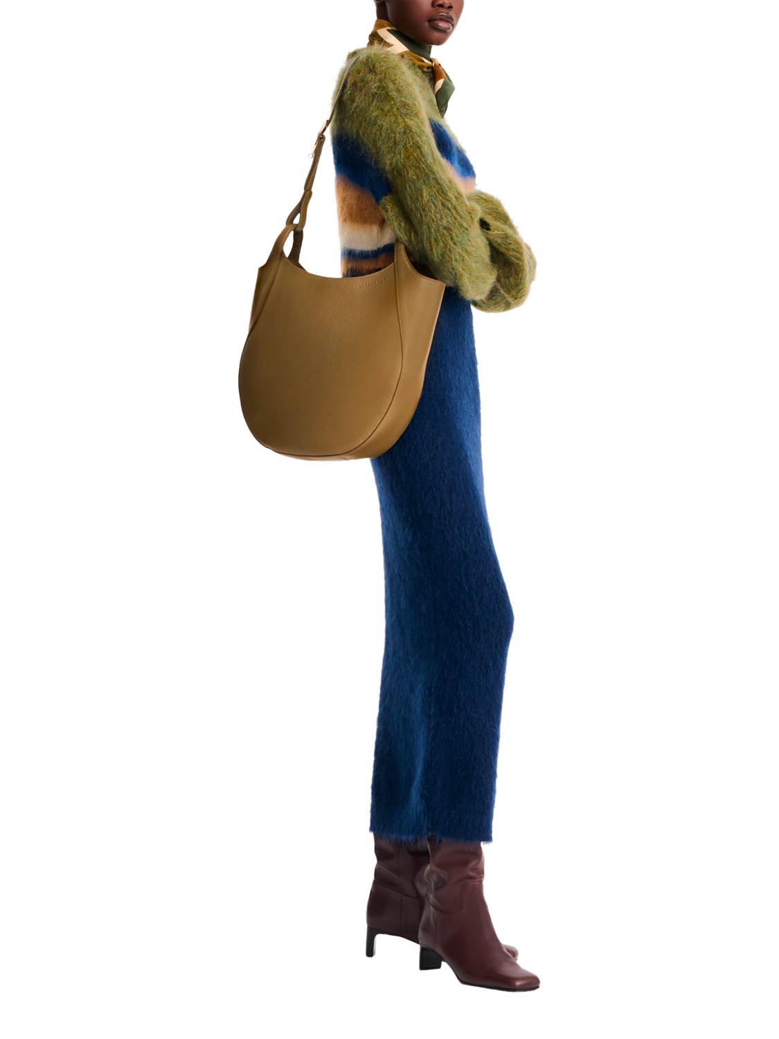 Product image 2 of 2, which shows Longchamp Le Foulonné Leather Hobo Bag, Caper