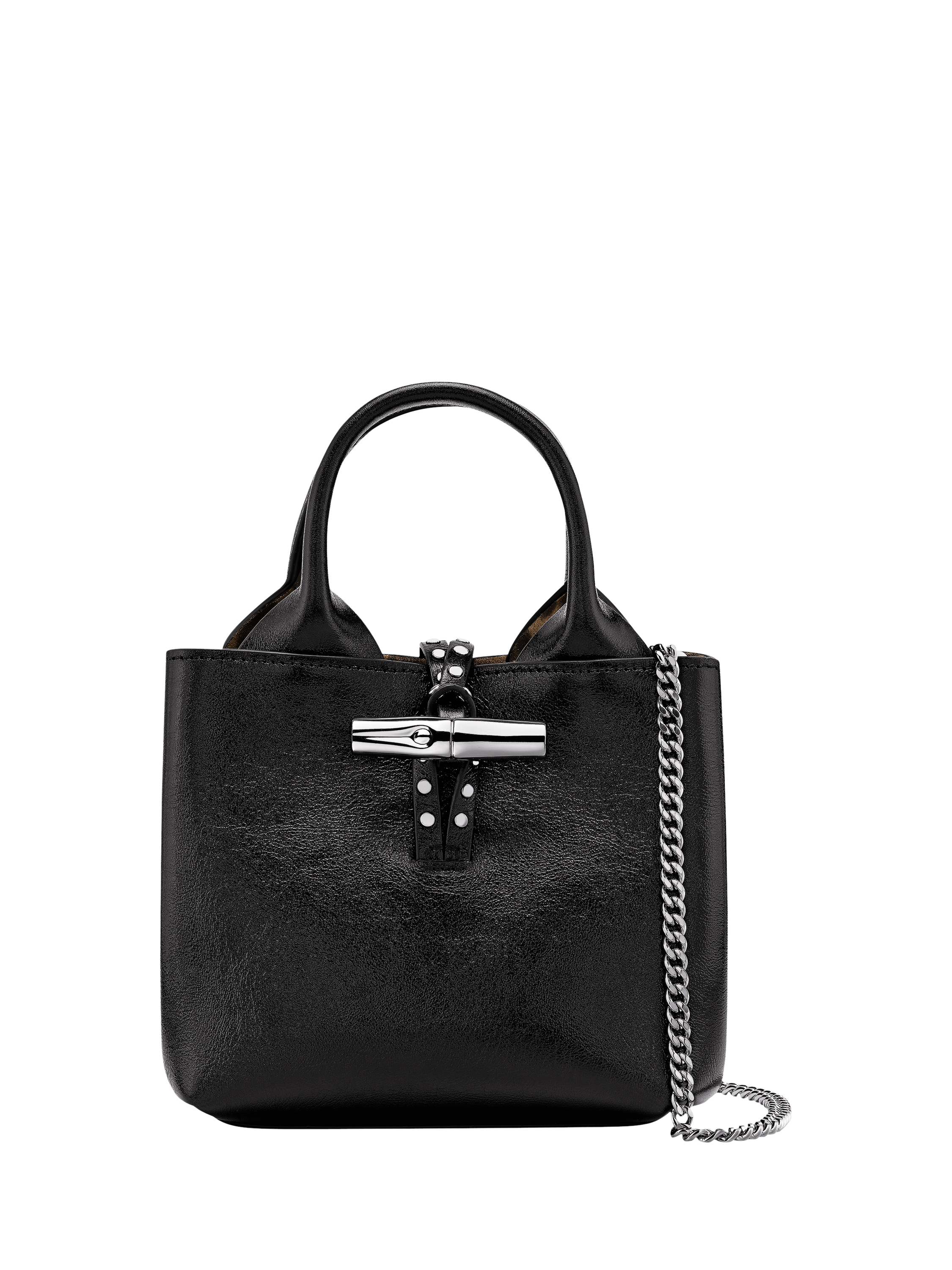 Product image 1 of 6, which shows Longchamp Le Roseau Extra Small Leather Handbag, Black