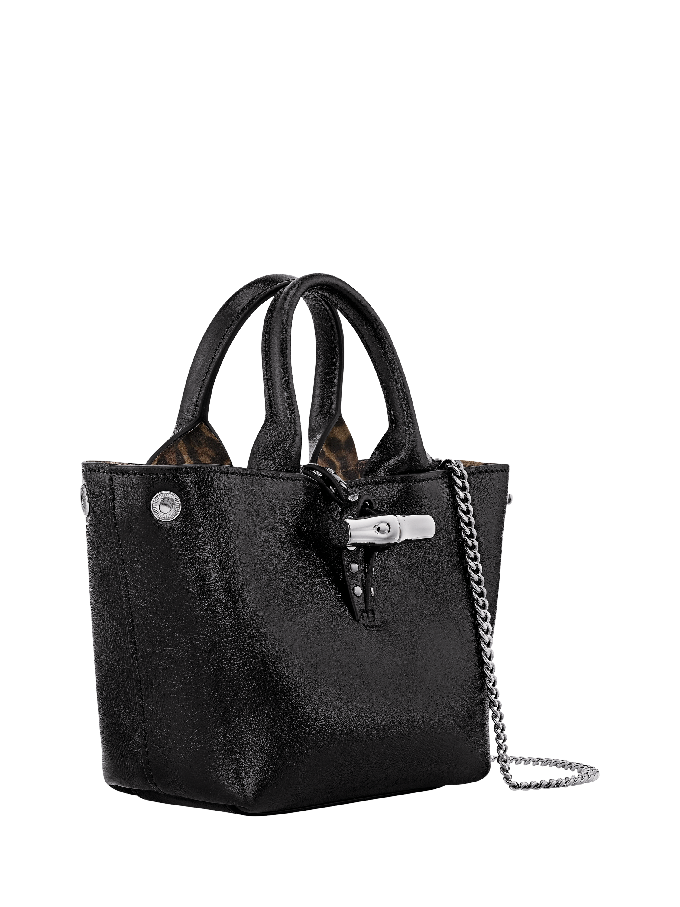 Product image 3 of 6, which shows Longchamp Le Roseau Extra Small Leather Handbag, Black