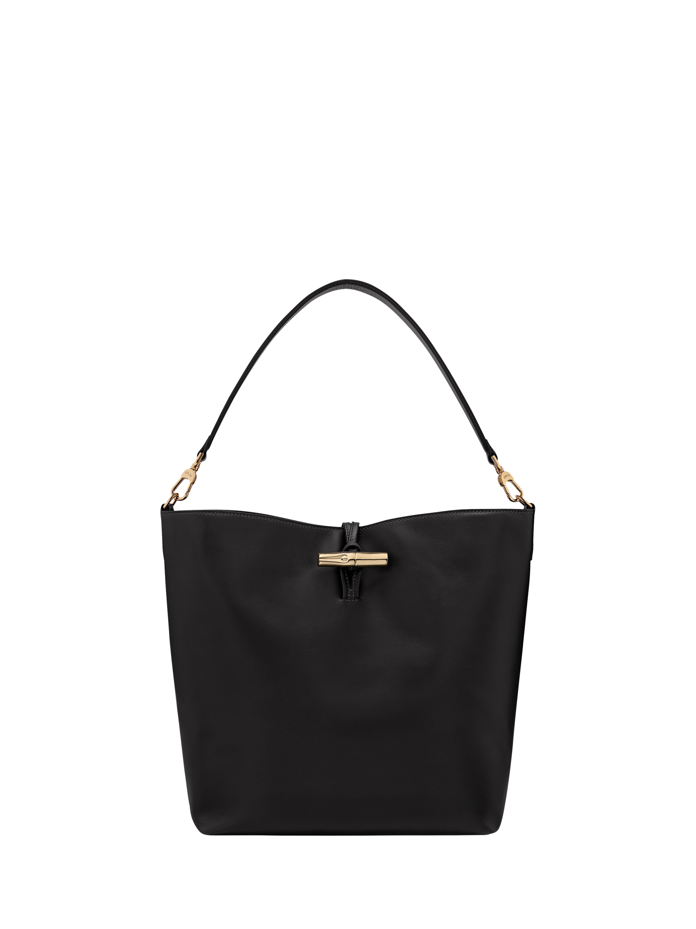 Product image 1 of 5, which shows Longchamp Le Roseau Leather Hobo Bag, Black