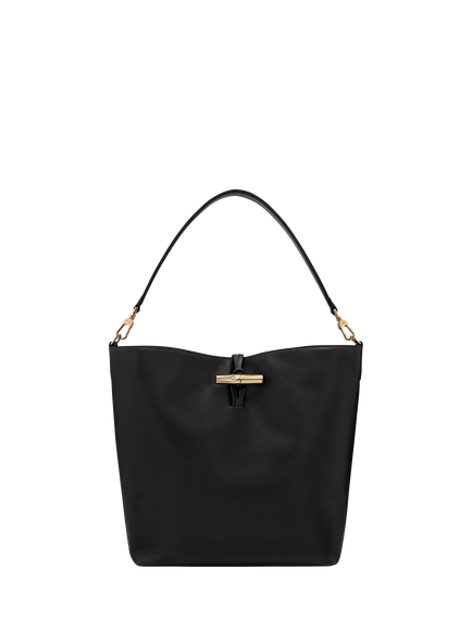 Longchamp Le Roseau Leather Hobo Bag, Black, Black