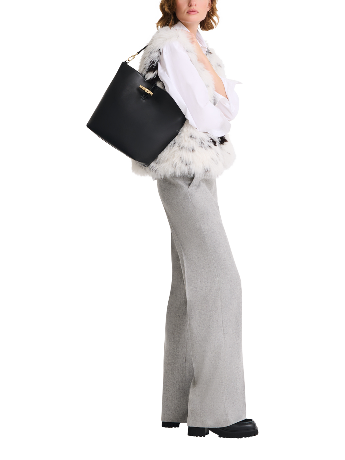 Product image 2 of 5, which shows Longchamp Le Roseau Leather Hobo Bag, Black