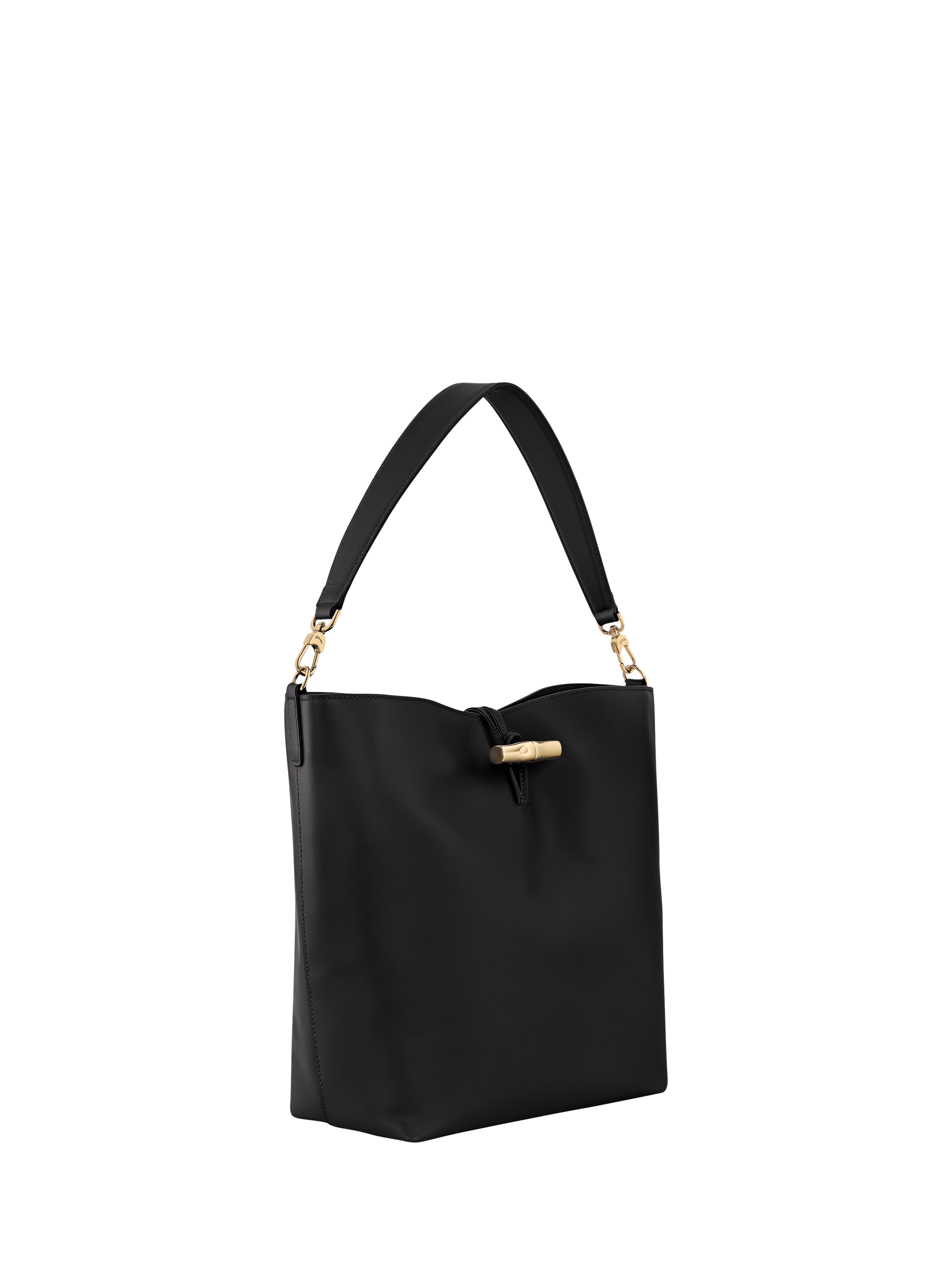 Product image 3 of 5, which shows Longchamp Le Roseau Leather Hobo Bag, Black
