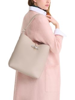 Longchamp Le Roseau Grained Leather Large Shoulder Bag, Paper - view 2, Paper