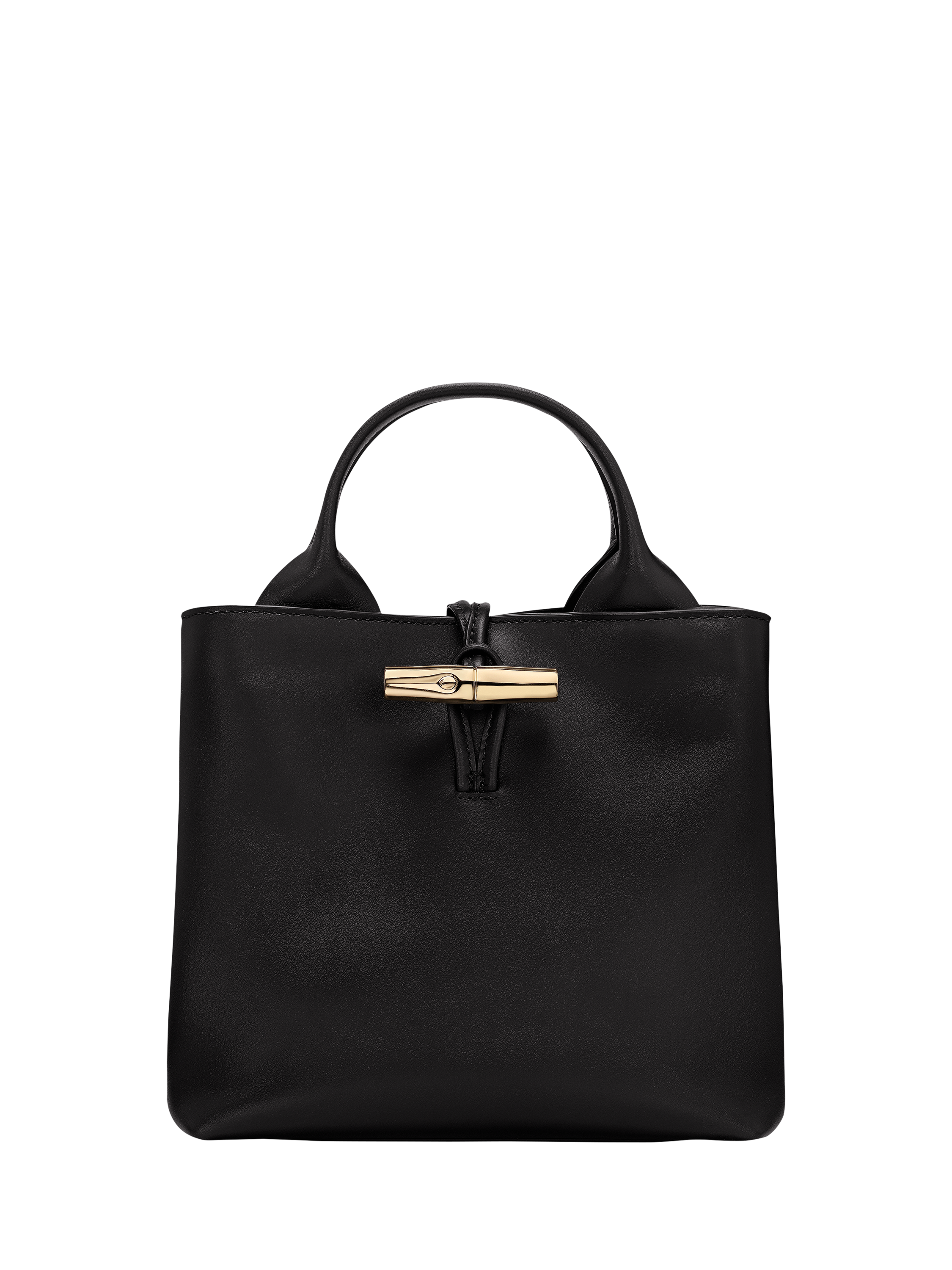 Product image 1 of 7, which shows Longchamp Le Roseau Leather Handbag, Black