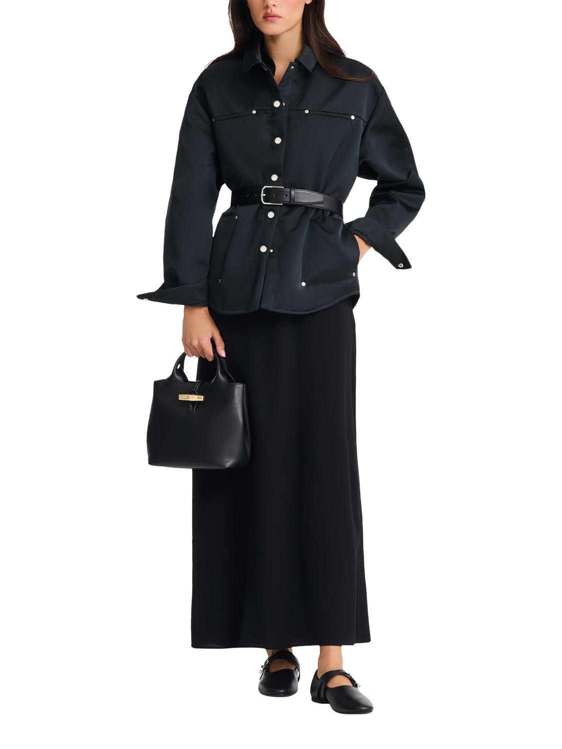 Product image 2 of 7, which shows Longchamp Le Roseau Leather Handbag, Black