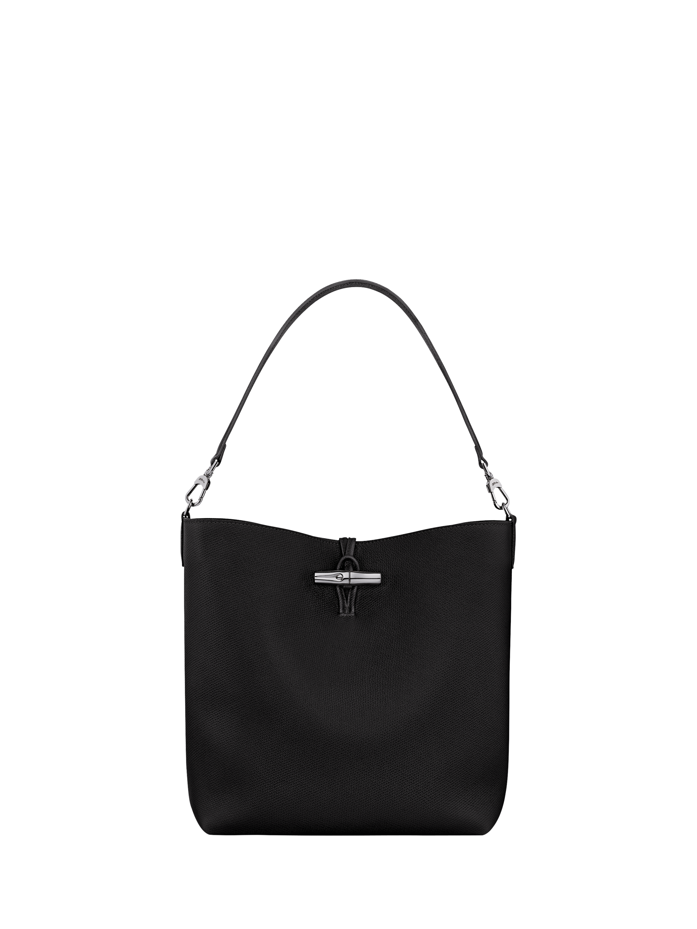 Product image 1 of 6, which shows Longchamp Le Roseau Leather Shoulder Bag, Black