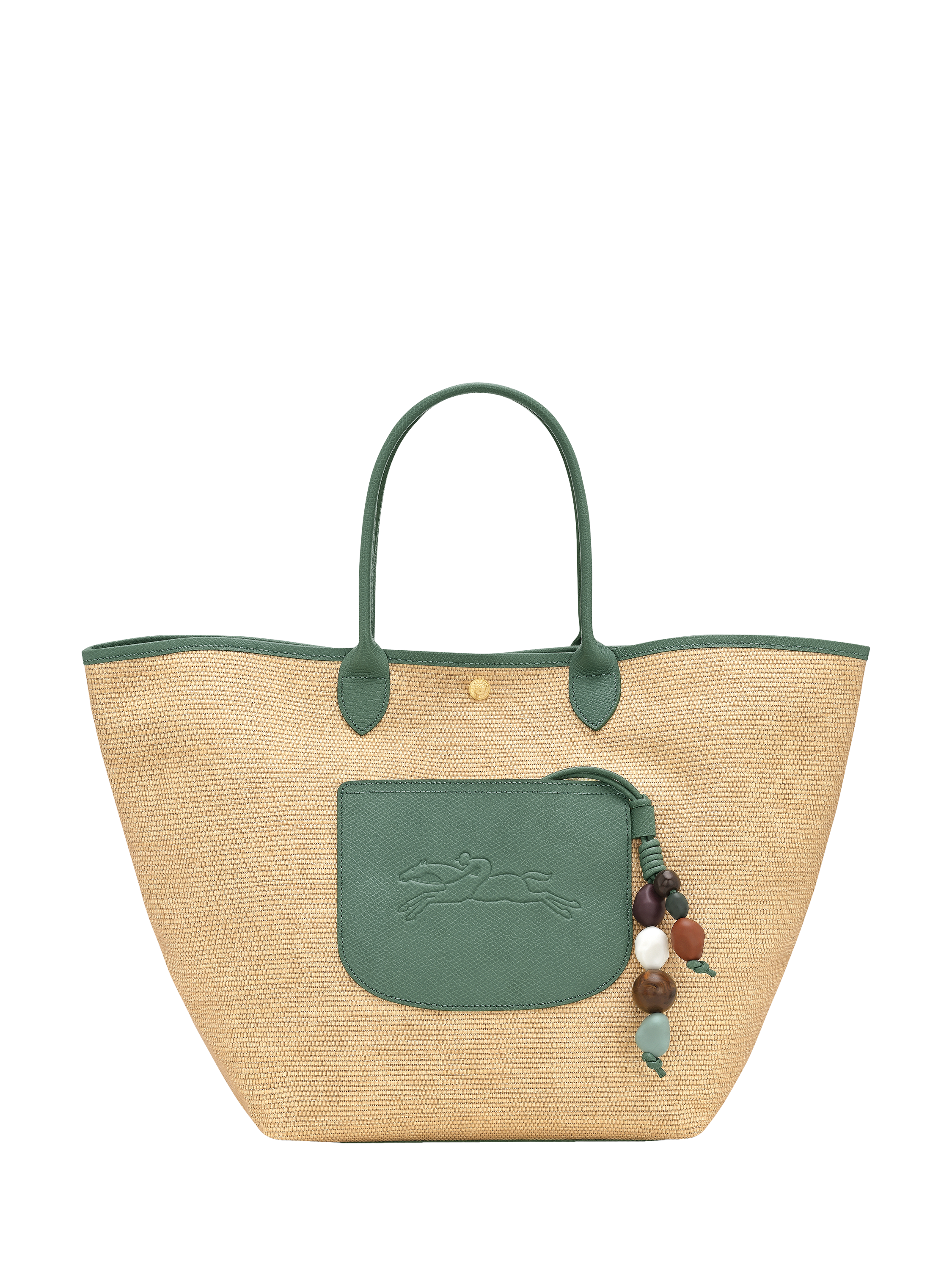 Product image 1 of 3, which shows Longchamp Canvas Medium Pliage Basket Bag, Bottle Green