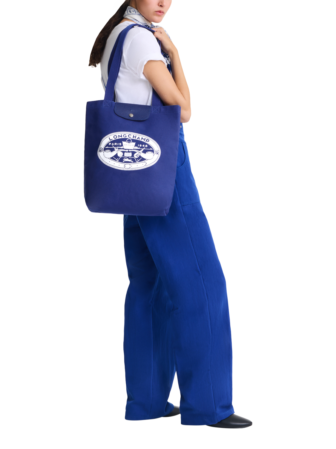 Product image 2 of 4, which shows Longchamp x Constantin Riant Canvas Tote Bag, Cobalt Blue