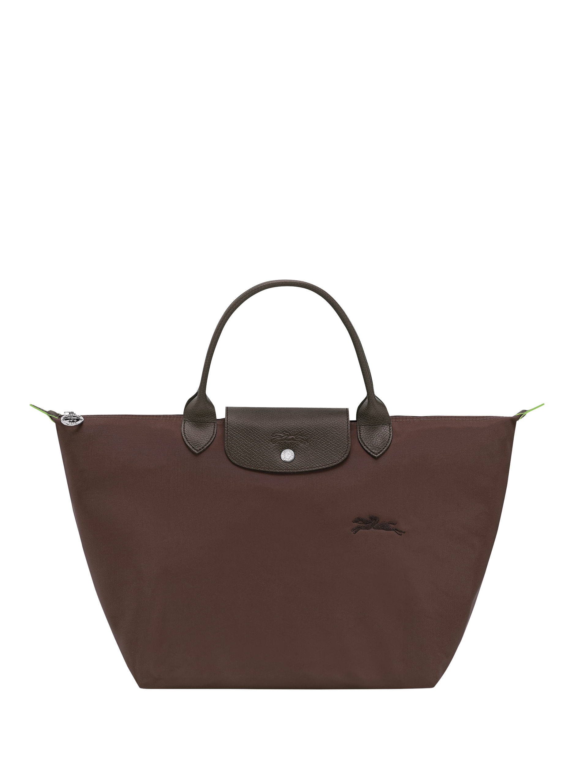 Product image 1 of 6, which shows Longchamp Le Pliage Green Medium Top Handle Bag, Mocha